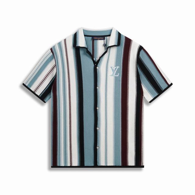 Authentic, high-quality D 1V 2025Ss new colorblock striped embroidered knit shir