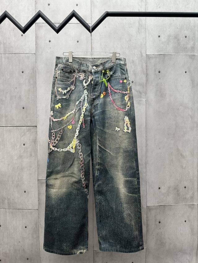 D Acne 1981M distressed washed candy chain 3D print jeans Sizes: S M L Xl