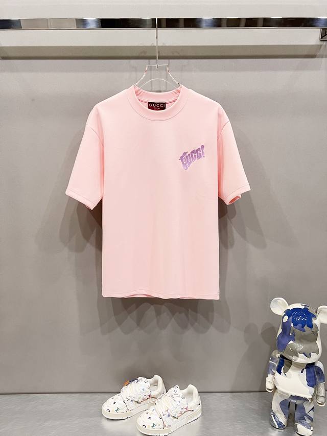 Gucci 320g round neck short-sleeved T-shirt with creative letter logo embroidery