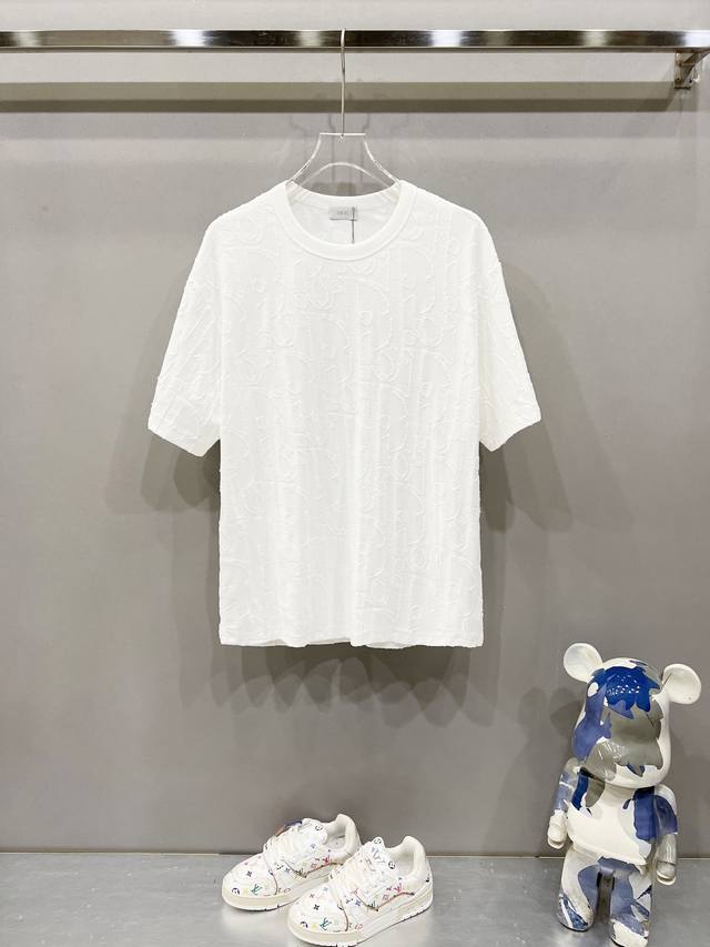 Dior original custom jacquard fabric round neck T-shirt with brand letter Cd all
