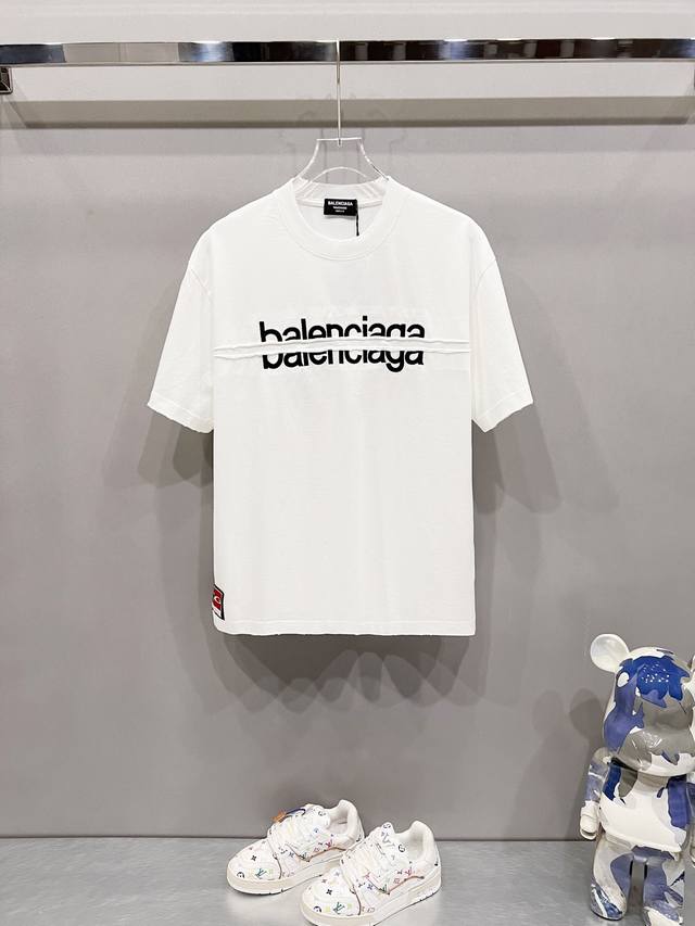 Balenciaga 320g round neck short-sleeved T-shirt with patch dividers, embroidere