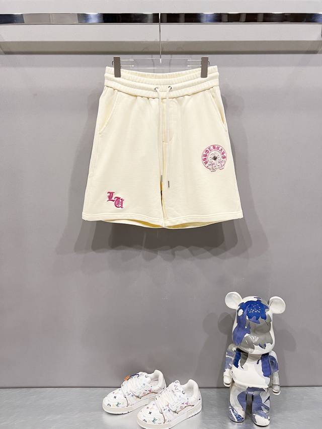 Chrome Hearts pure cotton terry shorts with a 3D Sanskrit cross and metal embroi