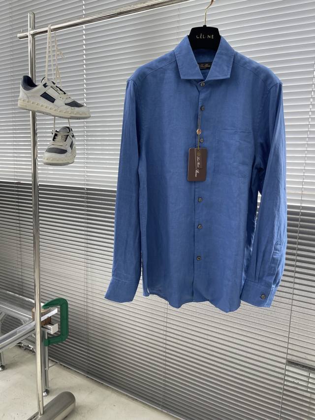 Loro Piana 25Ss Spring/Summer new imported linen fabric solid color lapel shirt.