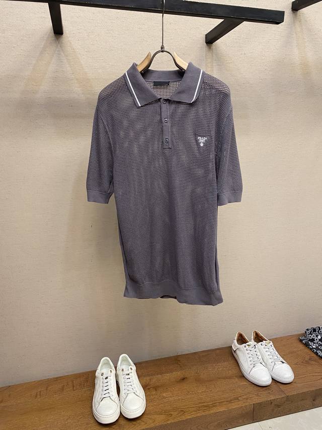 Prada , Silk and Cotton Blend Mesh Polo Shirt. This polo shirt is crafted from a