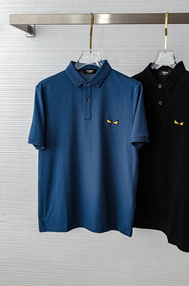 Fendi 2025Ss new spring and summer mesh beaded polo shirt, men's lapel business