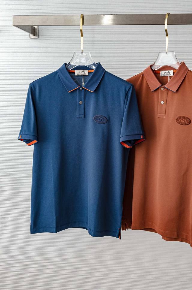 Hermes 2025Ss new spring and summer mesh beaded polo shirt, men's lapel business
