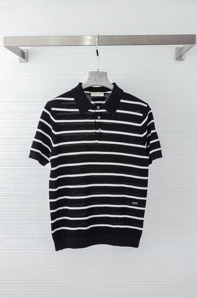 Bv 2025 Spring and Summer new long-staple cotton knitted lapel short-sleeved T-s