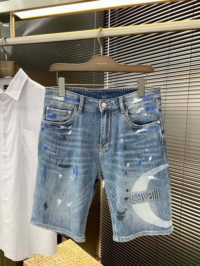 Cavalli - Cavalli 2025 new denim shorts. Imported denim, pure cotton, with a vib