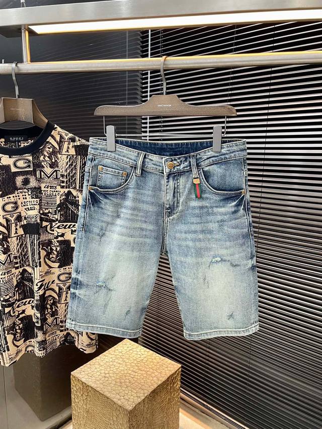 Gucci 2025 Spring/Summer new denim shorts. Imported denim, pure cotton denim, wi