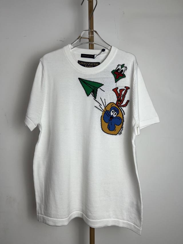 Vd1043 Knitted Jacquard Short Sleeve Louis Vutton Airplane Jacquard Crewneck Kni