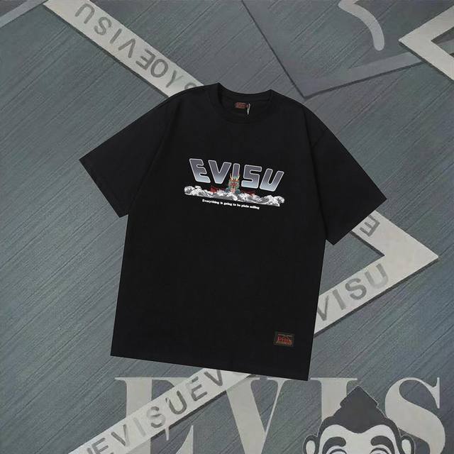 Fs263 Evisu Fushen - New Dragon Head and Wave Print Short Sleeve Casual Loose T-