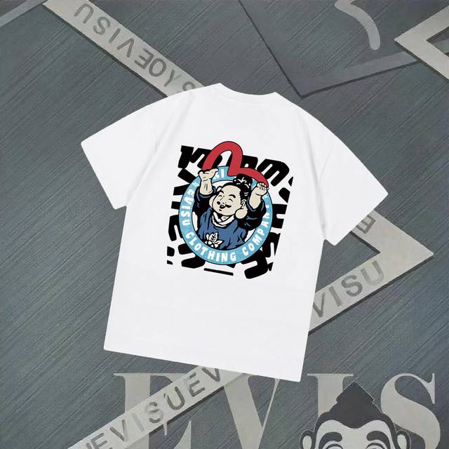 Fs261 Evisu Fushen - New Playful Buddha Letter Print Short Sleeve Casual Loose T