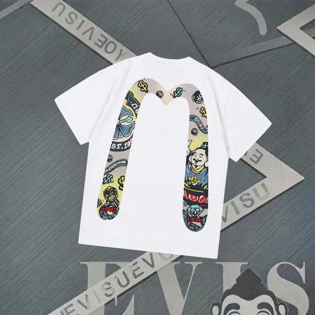 Fs260 Evisu Fushen - New Seagull Large M Printed Short-sleeved Casual Loose T-sh