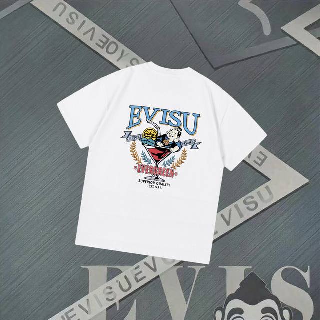 Fs259 Evisu Fushen - New Seagull and Playful Buddha Printed Short-sleeved Casual
