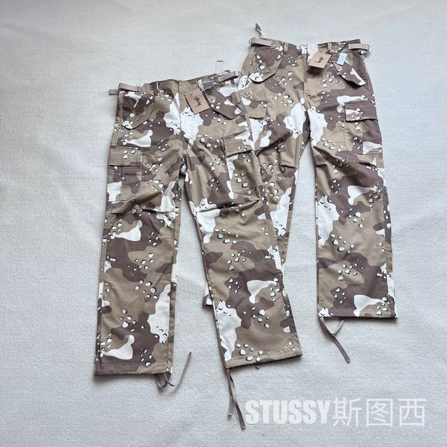 a premium, original Stussy Military Cargo Pant in desert camouflage. Retro, with