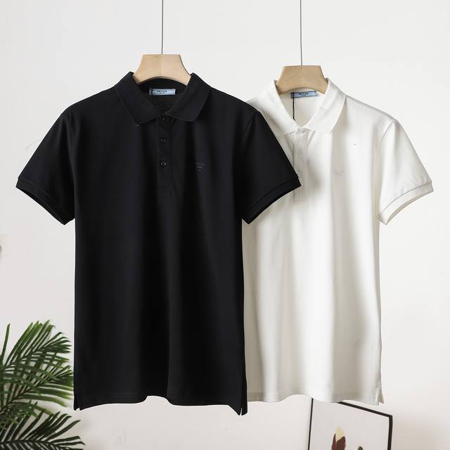 Prada counter synchronized new chest embroidered logo lapel polo shirt hot recom
