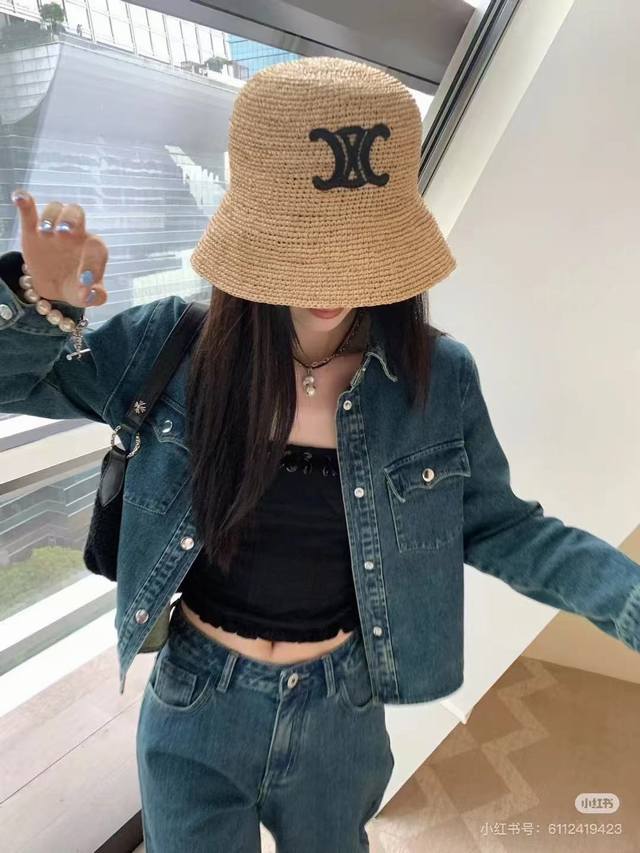 Celine woven fisherman hat, Arc de Triomphe is here~~ All straw woven + hollow t