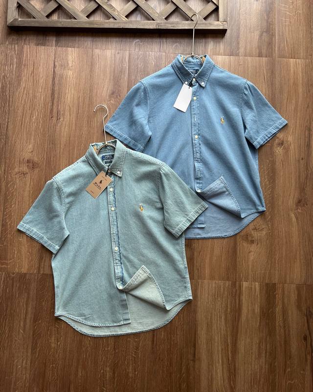 Polo Ralph Lauren Colorful Horse Logo Embroidered Lapel Denim Short-Sleeved Shir