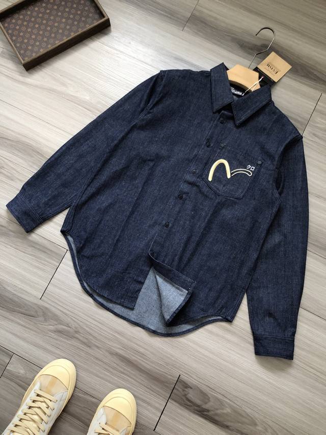 Evis* Fushen gold thread seagull embroidered geometric pattern print denim long-