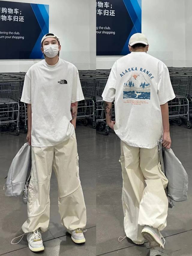 High-quality North Face Tnf counter-matched whale diving couple print short-slee