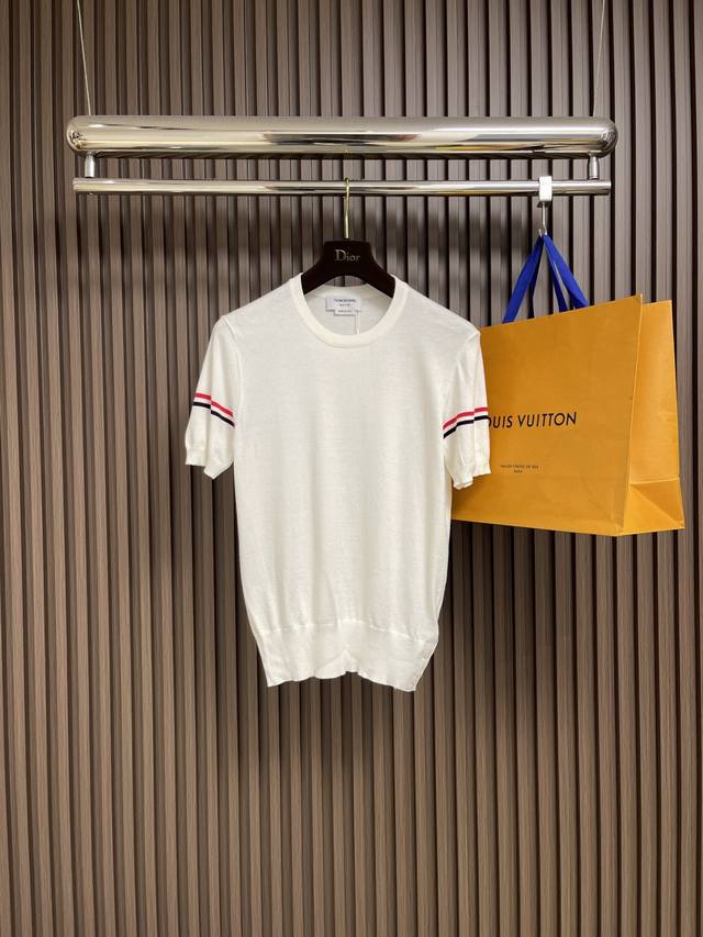 Thom Browne Tb classic double-sleeved ice silk round neck knitted short-sleeved