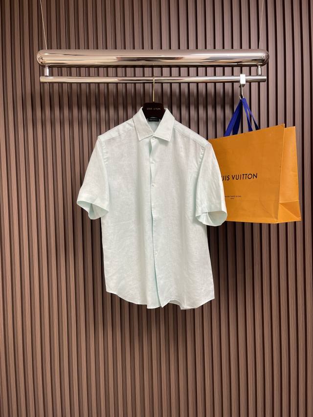 Zegna 2025Ss new season linen shirt, this linen short-sleeved shirt is made of f