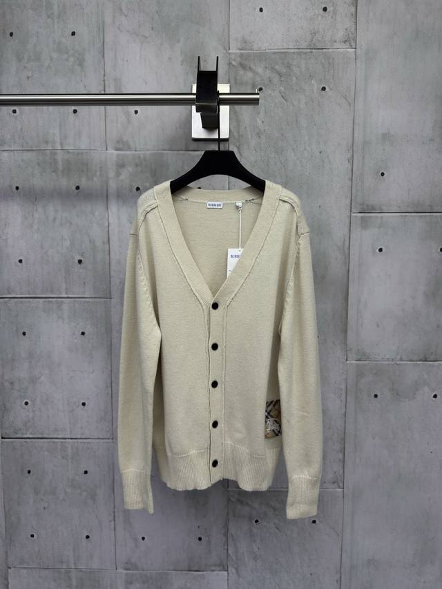 Burberry 2025Ss new wool patch warhorse knit cardigan with a round neck style, t
