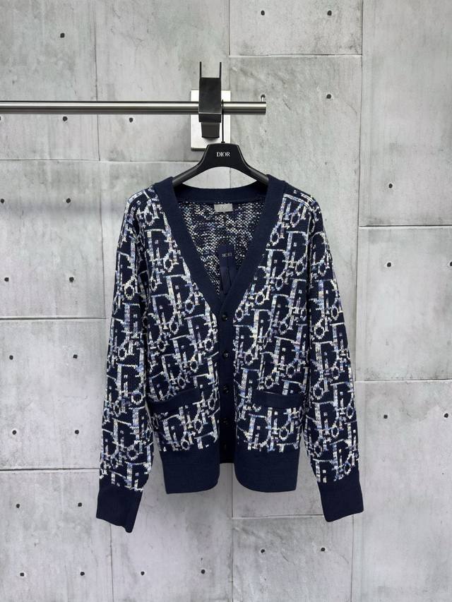 Dior Allover Jacquard Lettering Cardigan Sweater. This knit cardigan features Di