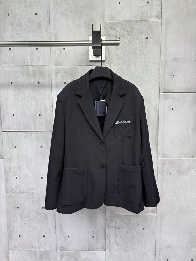 Louis Vuitton logo embroidered suit jacket, purchased from YB, is made of custom