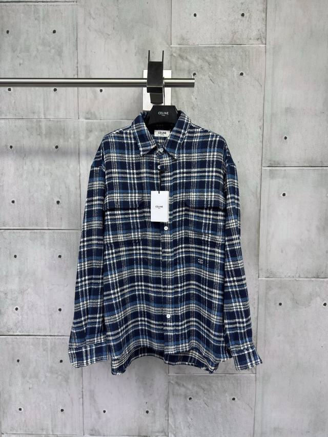 Celine Arc de Triomphe blue checkered jacket, custom-made from pure cotton yarn-