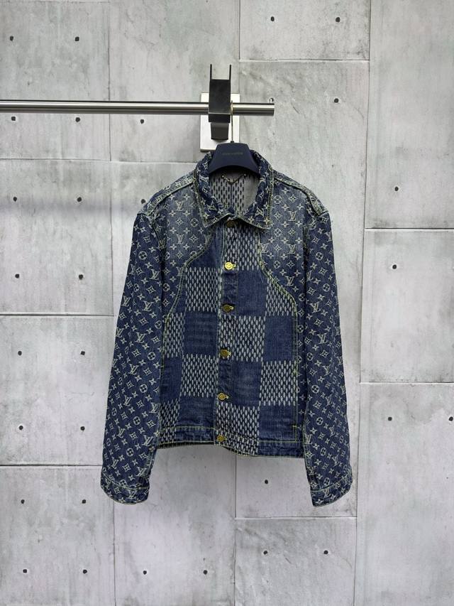 Louis Vuitton checkerboard jacquard denim jacket is expertly crafted from custom