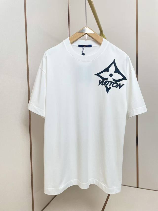 Lv 2025Ss New design logo letter silicone print T-shirt double-layer thread neck