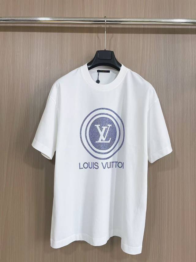 Lv2025 hot diamond T-shirt, 280g pure cotton fabric, selected imported diamonds,