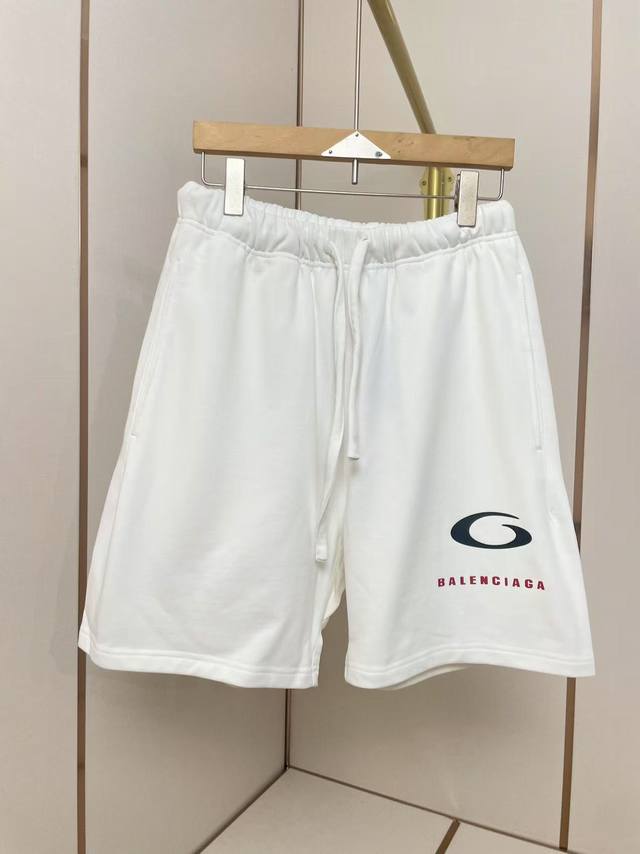 Balenciaga 2025 new drawstring shorts. Simple elastic waistband design. White pa