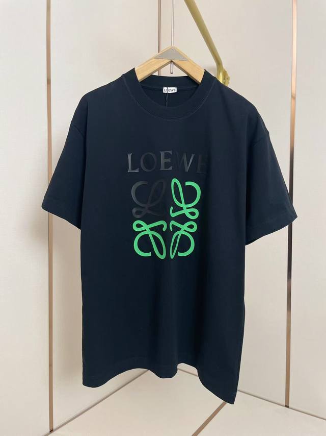 Loewe 2025Ss contrast fluorescent green T-shirt with silicone 3D print, double-l