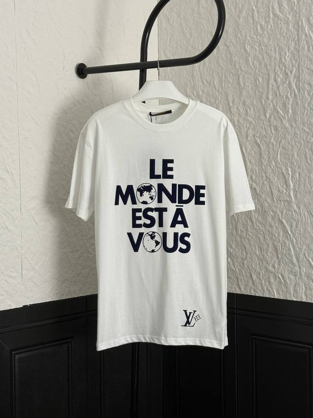 Lv World Globe Flocked Short Sleeve Print. Made from plain-woven pure cotton, th
