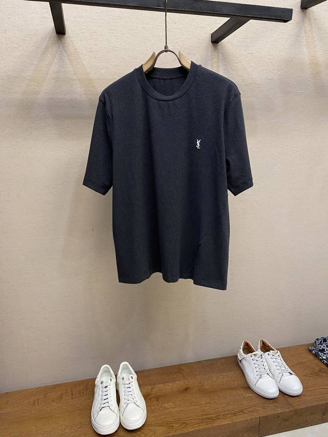 Ysl small logo embroidered couple short-sleeved T-shirt This Slp short-sleeved T