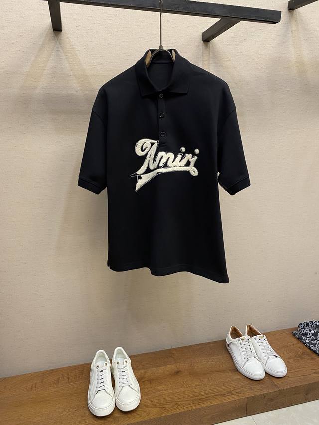 Amiri, 25 summer fashion chest letter embroidery lapel casual loose men's short-