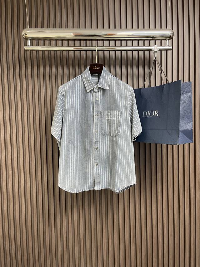 Top and Shorts Dior 2025Ss new cotton stripe embroidered short-sleeved shirt and