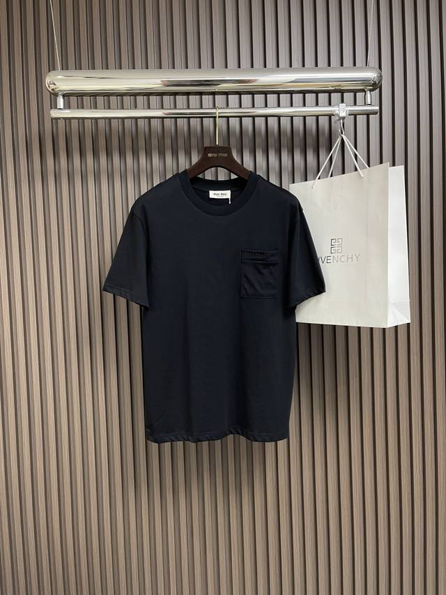 Miumiu 2025Fw spring and summer new round neck short-sleeved T-shirt, three-dime