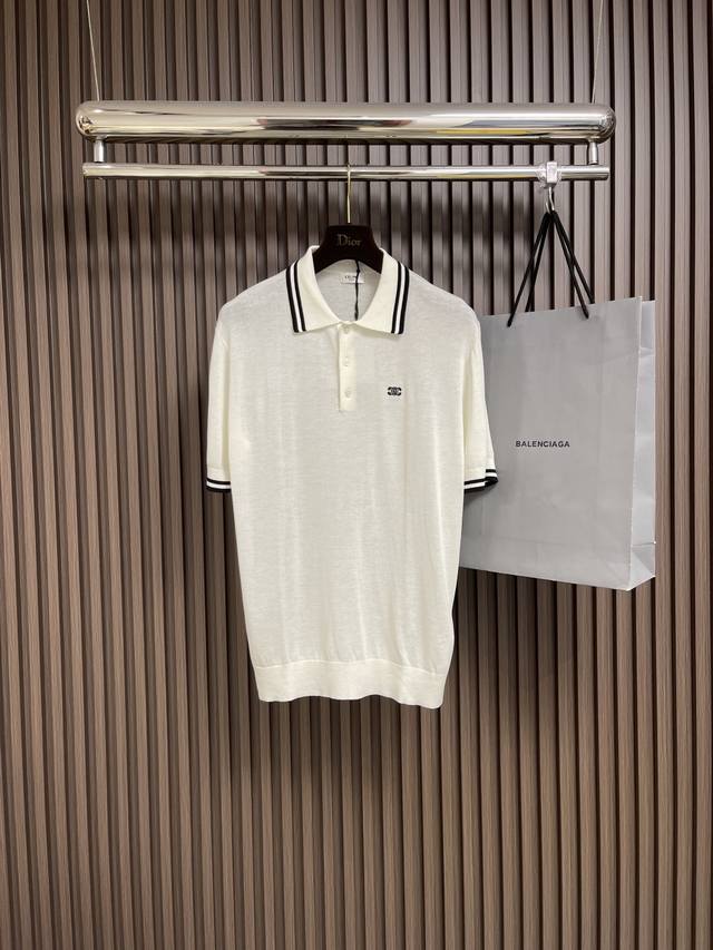 Celine 2025Ss new Arc de Triomphe knitted lapel Polo, simple yet stylish. This k