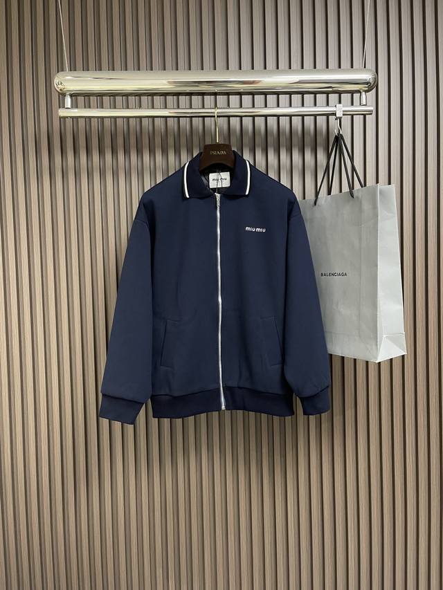 Miumiu composite pique lapel zipper jacket, made of 260g double pure cotton piqu