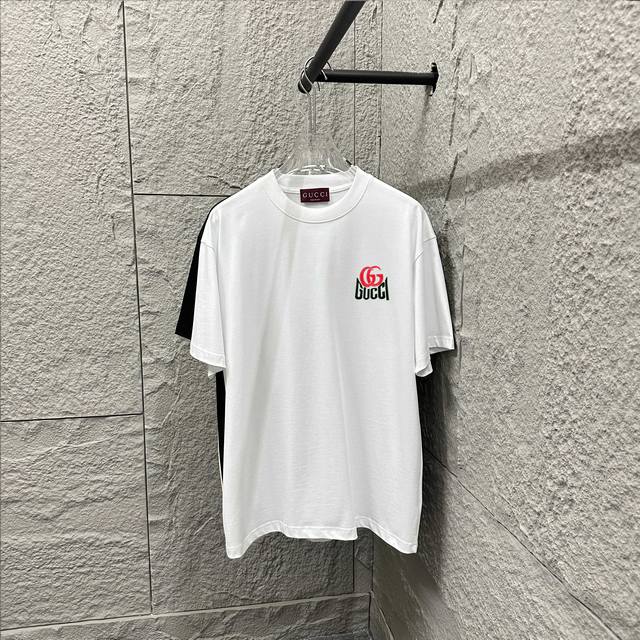 Gu Gucci 2025 spring and summer new style short-sleeved T-shirt with double G em