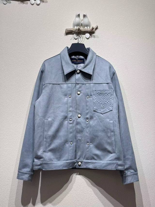 Lv pocket embossed faux leather jacket