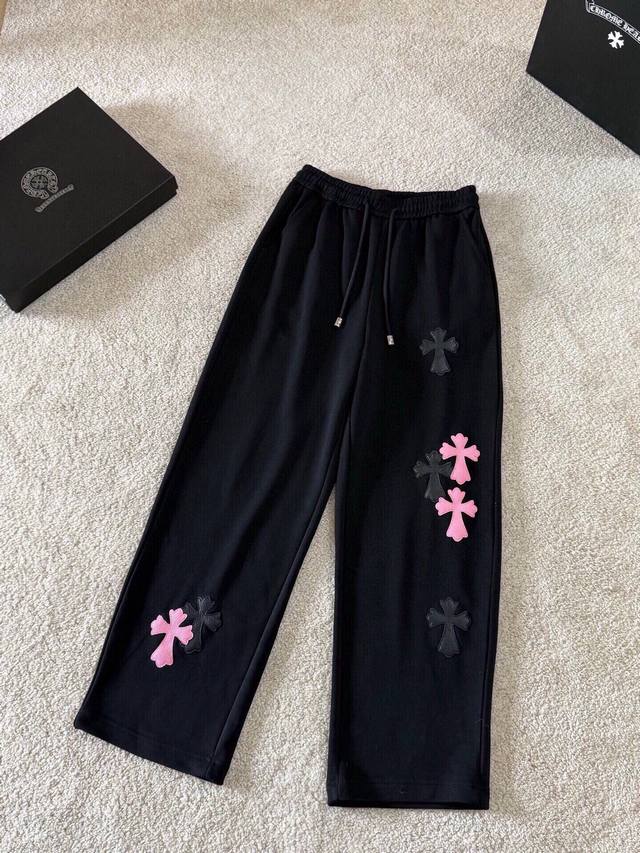 Chrome Hearts leather and cotton casual trousers. New, original cross-stitch lea