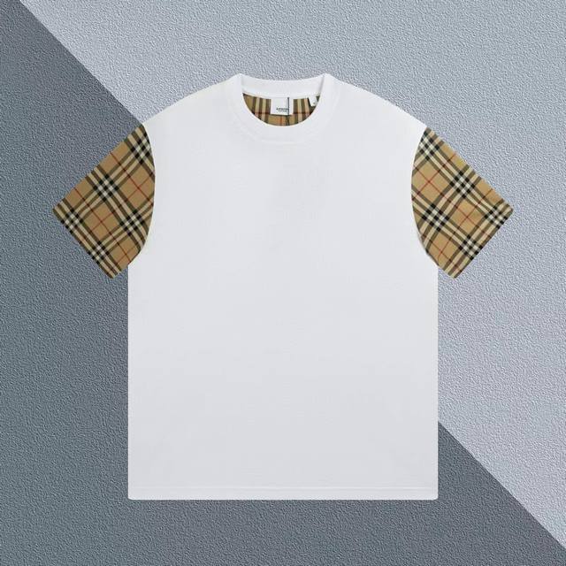 High-version side plaid patchwork cotton loose T-shirt Bur Wangpai channel kills