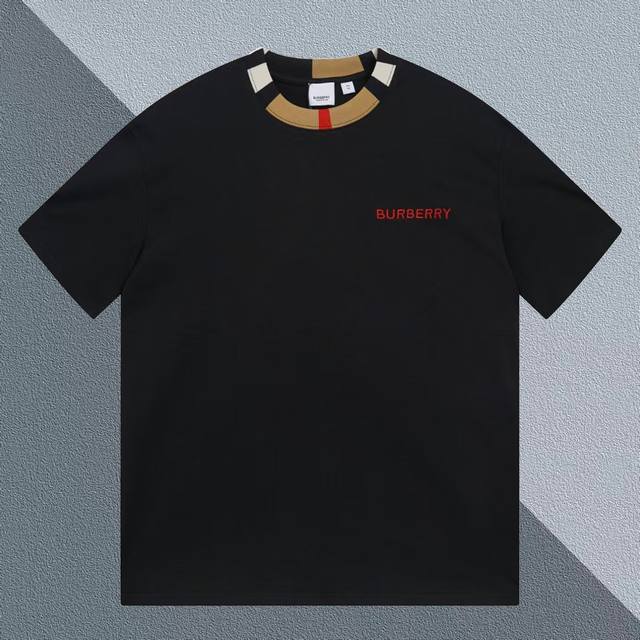 High-Release BBR Plaid Colorblock Crewneck T-shirt with Embroidered Letters, Lon
