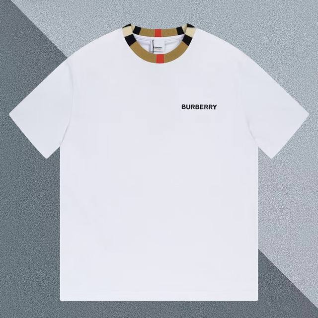 High-end Burberry Early Spring Plaid Colorblock Embroidered Short-Sleeved T-shir