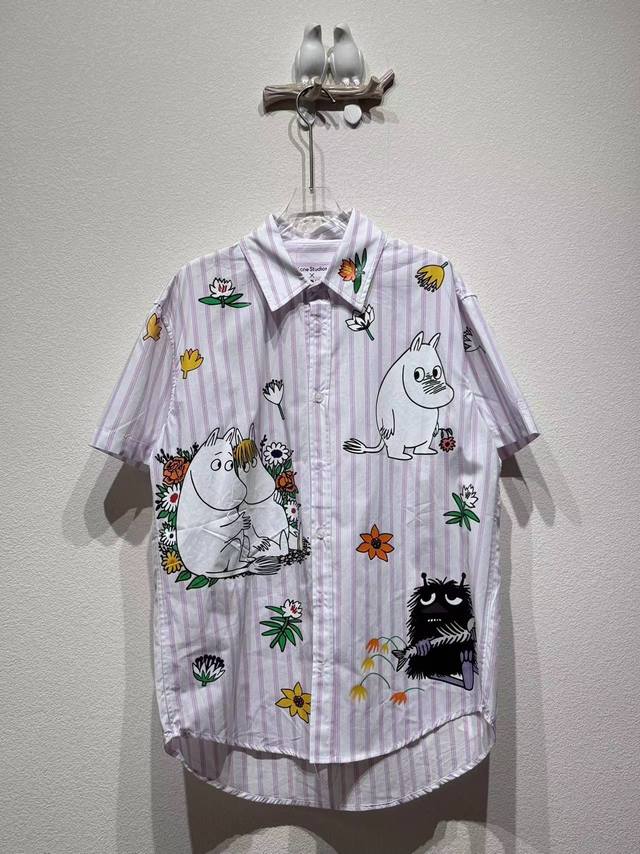 Acne collaboration Moomin print striped short-sleeved shirt