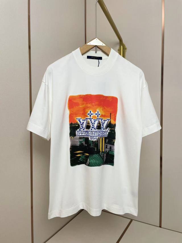 Lv Paris Rooftops Rhinestone Signature T-shirt. Featured on the Spring/Summer 20
